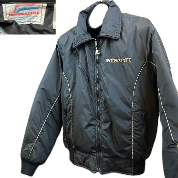 1980s Black Honda Interstate Zip Up Puffer Jacket Zip out Liner / Men’s Large * - Picture 5 of 5